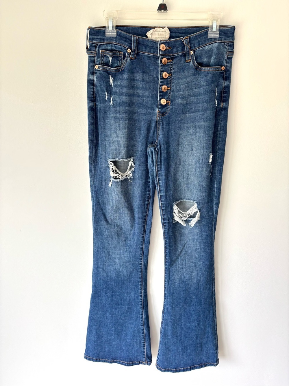 Altar’d State High Waist Bootcut Wide Leg Distressed Dark Wash Denim Jeans